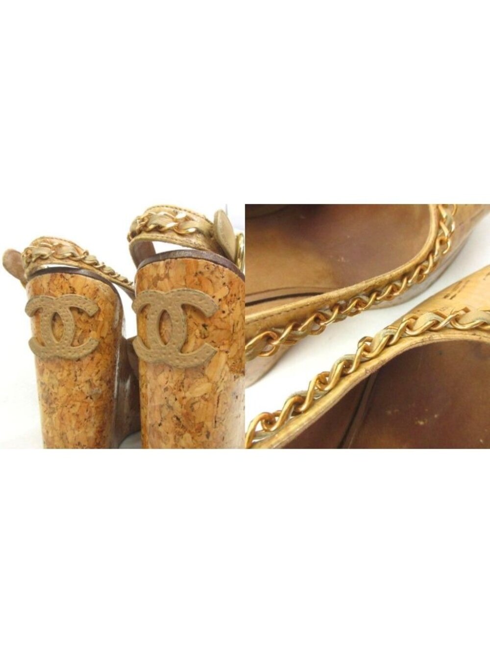 Chanel Chain CC Logo Sandals Wedge Sole 36.5 Brown - Picture 9 of 9